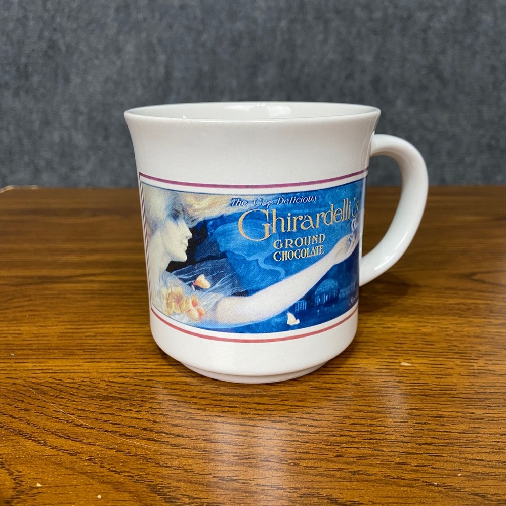 VTG Ghirardelli Ground Chocolate Billboard Art Mug‎ Circa 1915 Coffee Cup 12oz